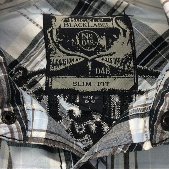 BKE Buckle Black Label Shirt Men's Large Slim Fit Snap Plaid Long Sleeve Graphic - Picture 2 of 12
